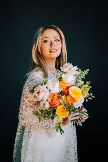 bridal photo with bouquet