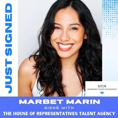 Marbet Marin with text announcing she just signed with The House of Representatives Talent Agency!