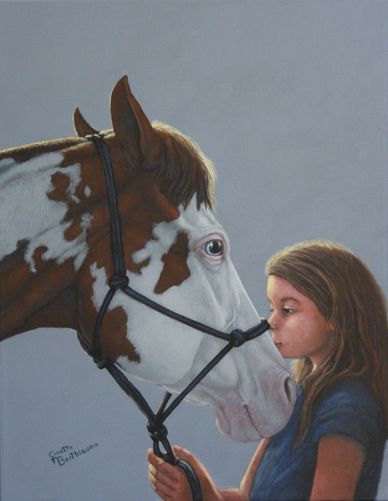 Entre nous. Le respect et l'amour d'un cheval paint avec sa jeune maîtresse. 
