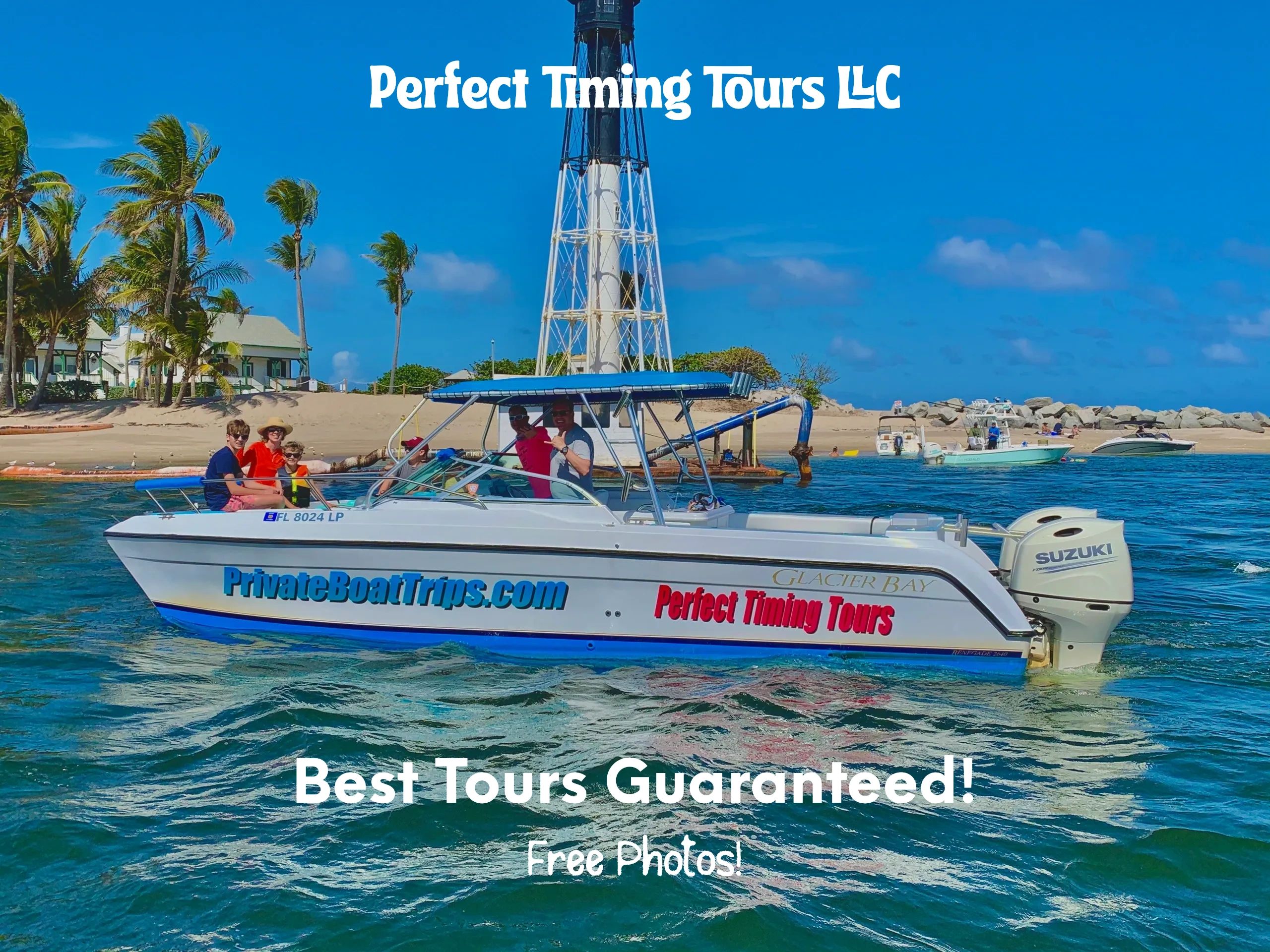 Private boat trip with lighthouse background and friendly waving captain.