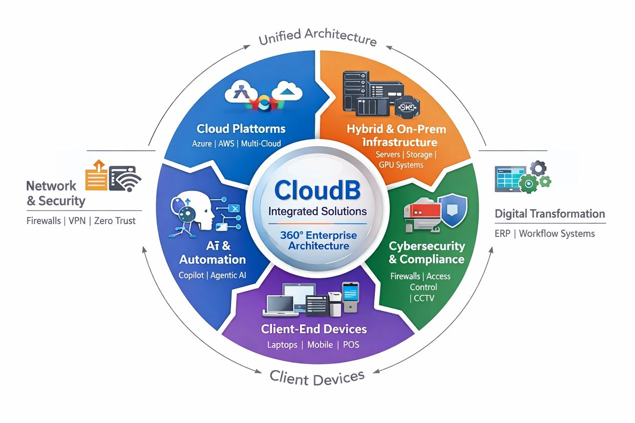 Diagram of CloudB integrated solutions and architecture.