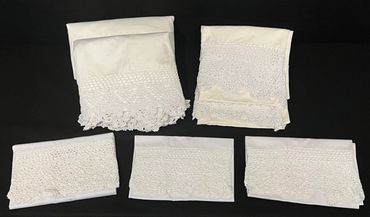 4 Piece Cream Queen Sheet Crocheted Edge White Pillowcases