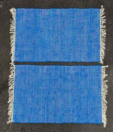 Two Blue Recycled Cotton Rugs with fringe