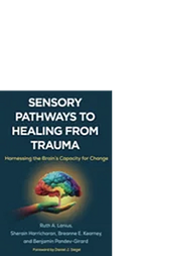 Book cover titled 'Sensory Pathways to Healing from Trauma' with a colorful brain illustration.