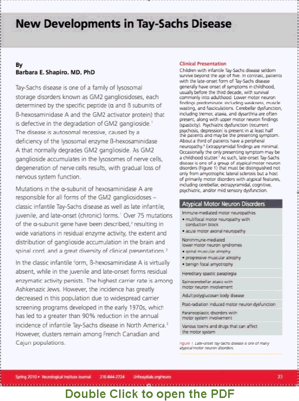 Snapshot of New Developments inTay-Sachs Disease