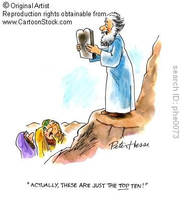 Cartoon of Moses holding the ten commandments on Mount Sinai. Cartoon of Moses holding the ten commandments on Mount Sinai.
