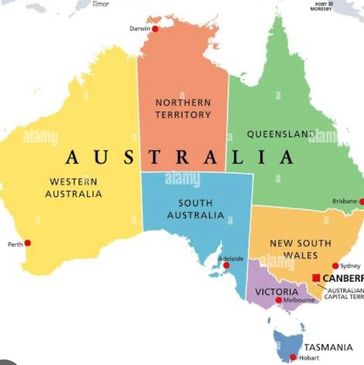 Map showing Australian states and territories with major cities.
