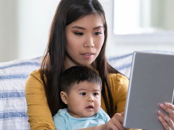 child doing telehealth speech therapy