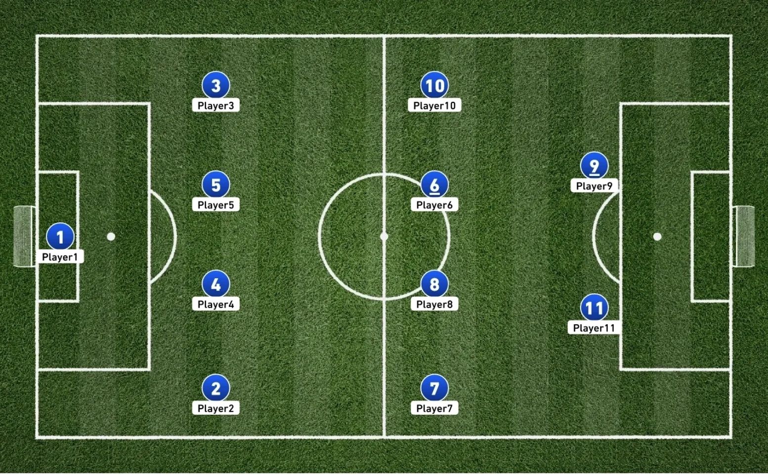 Soccer team formation on the field with numbered players.