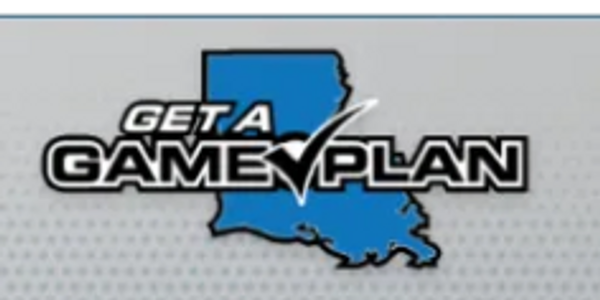 Logo displaying 'Get a Game Plan' over Louisiana's map.