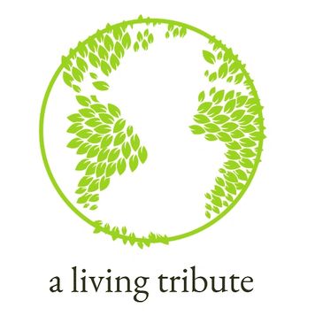 Green globe made of leaves with 'a living tribute' text.