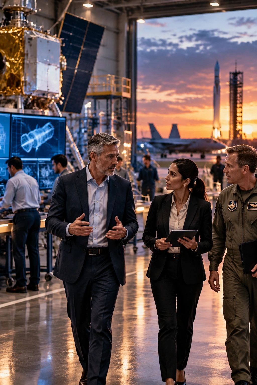 Aerospace leaders collaborating on mission-focused technology and engineering solutions.