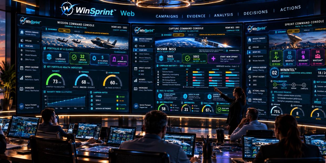 People monitoring large digital screens in a high-tech command center.