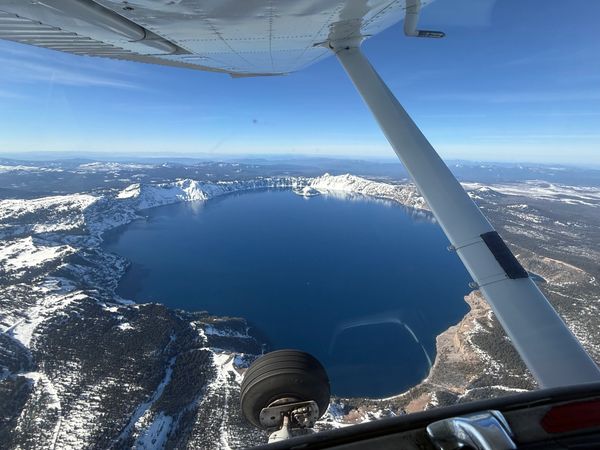 Flight over Crater Lake winter 2026