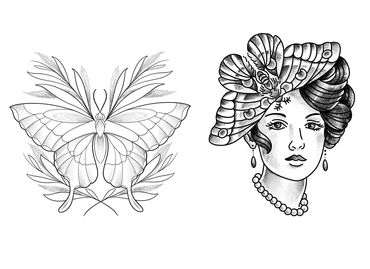 Wannado Tattoo mit Schmetterling und Frauenportrait - verfügbar im Volume 5 Tattoo Studio in Hamburg