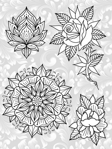 Flash mit floralen Motiven: Lotus, Rose, Mandala-Blüten, Blätterornamente - verfügbar in Hamburg