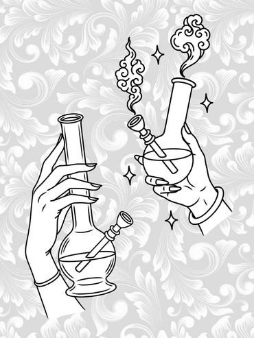 Flash-Motiv mit zwei Händen. die jeweils eine Bong halten, aus beiden steigt Rauch auf - Hamburg