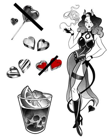 Tattoo Wannado Dämonenfrau mit Herzen und Totenkopf Drink - Dark Art Tattoo Hamburg