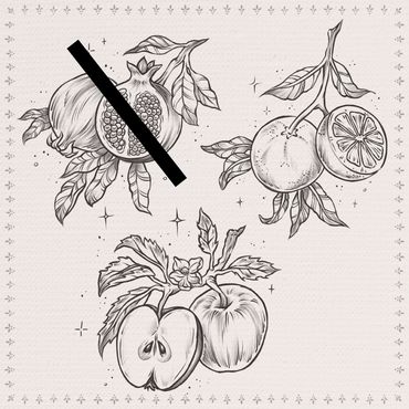 Tattoo Sheet: Granatapfel, Apfel, botanische Früchte, Illustration - verfügbare bei Volume 5 Tattoo