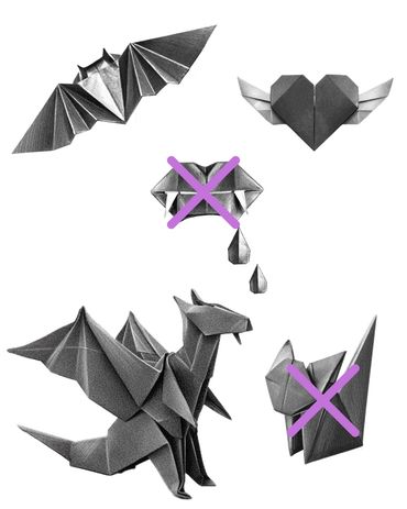 Tattoo Vorlage Origami Motive - Fledermaus, Drache, Fuchs, Herz mit Flügeln und Vampirlippen Hamburg