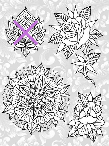 Flash mit floralen Motiven: Lotus, Rose, Mandala-Blüten, Blätterornamente - verfügbar in Hamburg