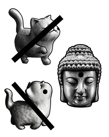 Tattoo Wannado Katze und Buddha Kopf im Dotwork Stil - Volume 5 Tattoo Studio in Hamburg