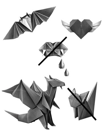 Tattoo Vorlage Origami Motive - Fledermaus, Drache, Fuchs, Herz mit Flügeln und Vampirlippen Hamburg