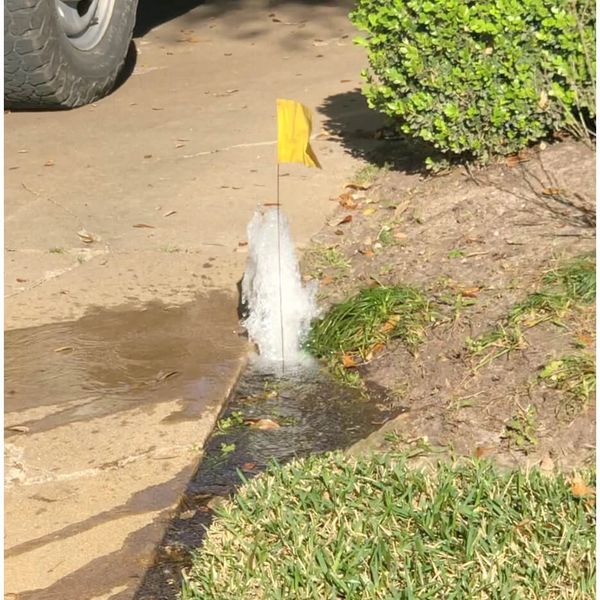 A fire hydrant is leaking water on the sidewalk.