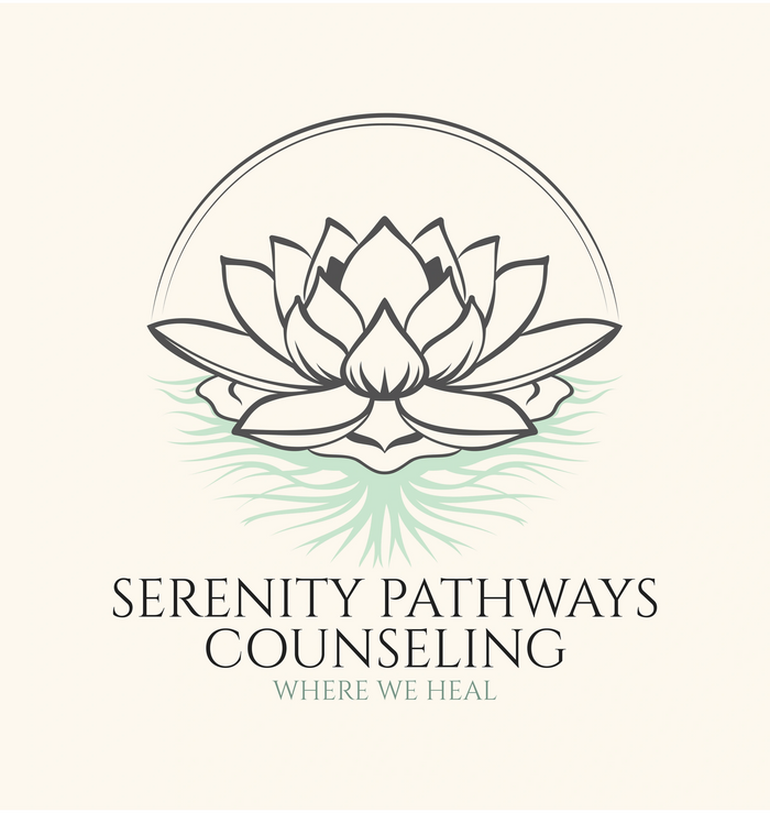 A dark gray lotus flower with a 2 line dark gray arch over it Under the lotus there are green roots