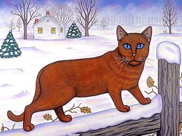 cat, landscape, kitten, winter landscape, snow, pets, animals, Christmas