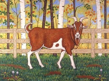farm animal, barnyard animal, goat, garden, painting, prints, home decor, wall art, wall decor