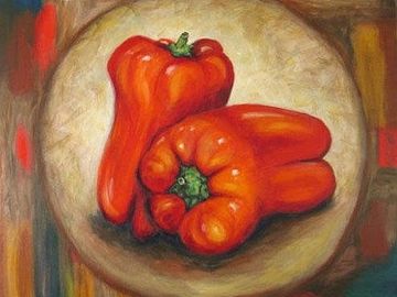 still life, food, veges, peppers, paintings, prints,