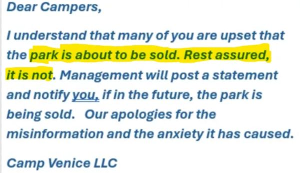 image of an email sent by Kurens at Camp Venice