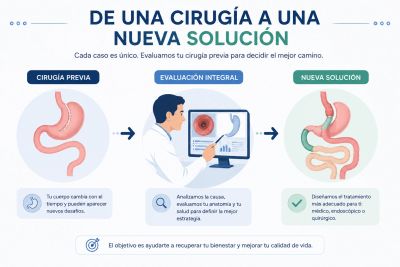 Explicación del proceso de evaluación y solución tras una cirugía previa.