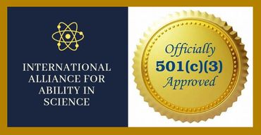 A logo for the INternational Alliance for Ability in Science. A gold seal that says - Officially a 5