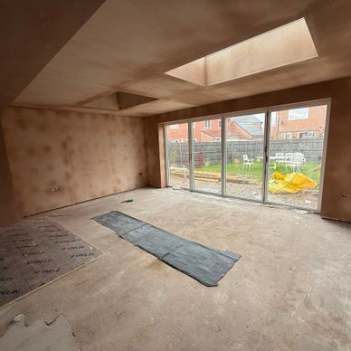 Freshly skimmed extension complete with velux and bi-folds in Lichfield