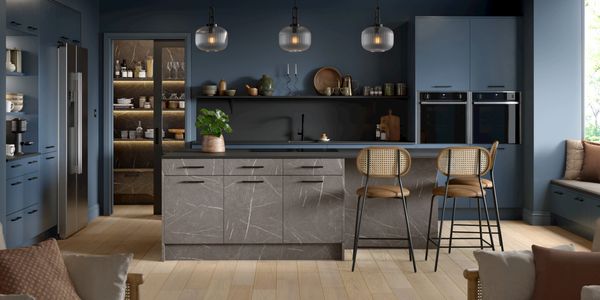 Scribes Kitchen Co Venice Kitchen in Alby Blue & Marmo Patagonia Spring promotion example set.