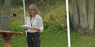 At the Fringe Stage, Eden Mills Writers Festival, September, 2019