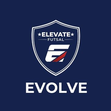Elevate Futsal logo with the word EVOLVE on a navy blue background.