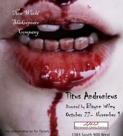 Close-up of lips with blood for a Titus Andronicus play poster.