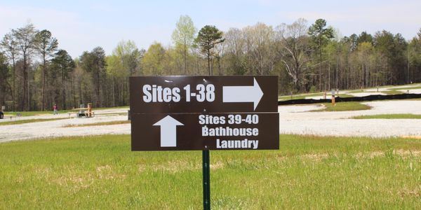 Direction signs for RV sites, Bathhouse and Laundry