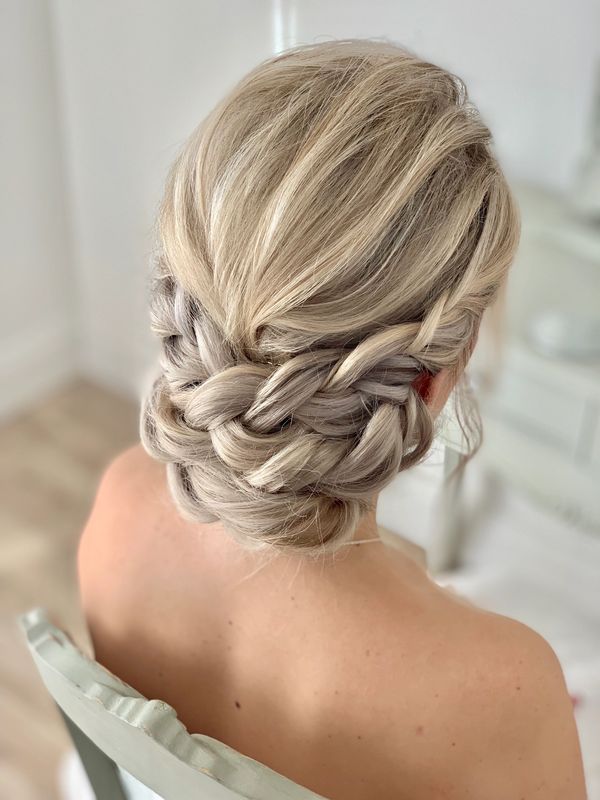 South West wedding hair smooth blonde braided bridal hair plaits 