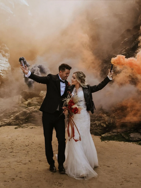 Boho bride on her wedding day in Cornwall