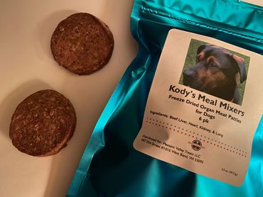 Kody's Meal Mixers freeze-dried organ meat patties for dogs with beef liver and heart.