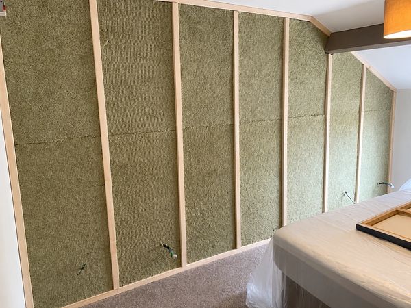 Rockwool sound block insulation fitted within stud wall for soundproofing in Scarborough, Filey