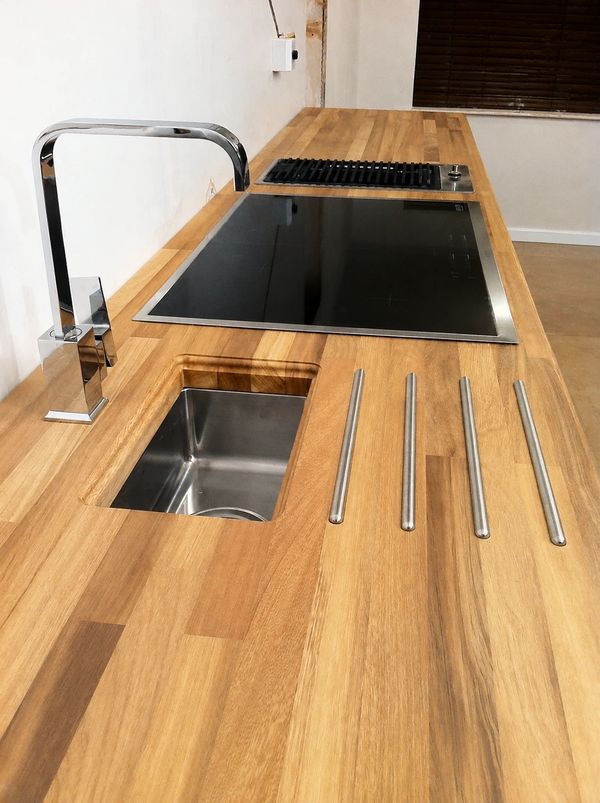 kitchen worktop with prep sink, induction hob and Smeg electric charcoal grill in Scarborough
