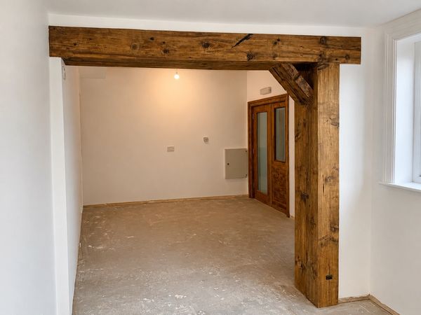 Bespoke mock timber beam with matching timber door surround and side light window in Scarborough,