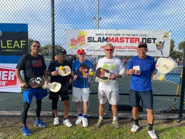 Ken Katter, Gordon G.G. Gebert, JC Clark, Michael Chen Slam Master Pro Pickleball prizes.