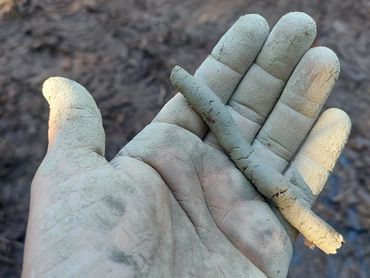 Worm test to determine percentage of sand, silt & clay in Kurtis' hand