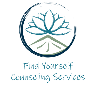 Logo with a lotus flower and mountain for counseling services, representative of personal change and growth